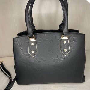 Kate & Alex Black Handbag Purse Medium Gold Hardware Animal Print Cloth Interior